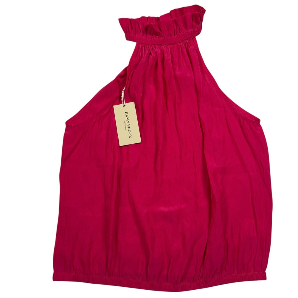 Ramy Brook Rowan Top Womens Size S Pink Ruffle Neck Halter Smocked Hem New
